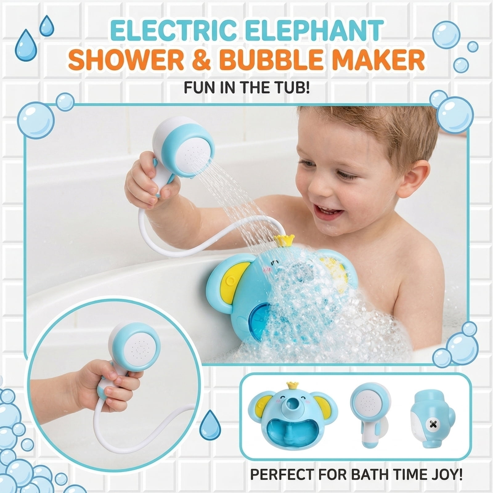Green Elephant Bath Toy with Water Spray and Bubble Function for Kids, Fun Interactive Shower Play for Toddlers, Plastic Bathtub Toy for Baby Bath Time, 1-6 Years Old