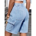 thumbnail image 6 of Bermuda Cargo Shorts for Women Casual Long Knee Length High Waisted Stretch Wide Leg Relaxed Fit Light Blue S, 6 of 9