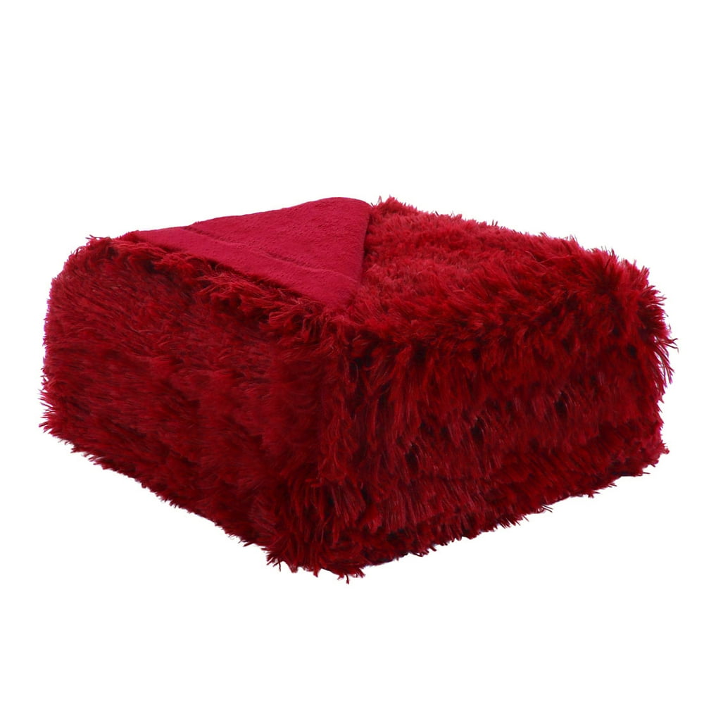 Unique Bargains Shaggy Faux Fur Soft Fiber Throw Blanket Red 71" x 79