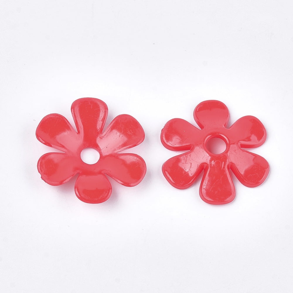 Opaque AS Plastic Bead Caps 6-Petal Flower Mixed Color 33.5x31.5x6.5mm Hole: 5.5mm about 350pcs/500g