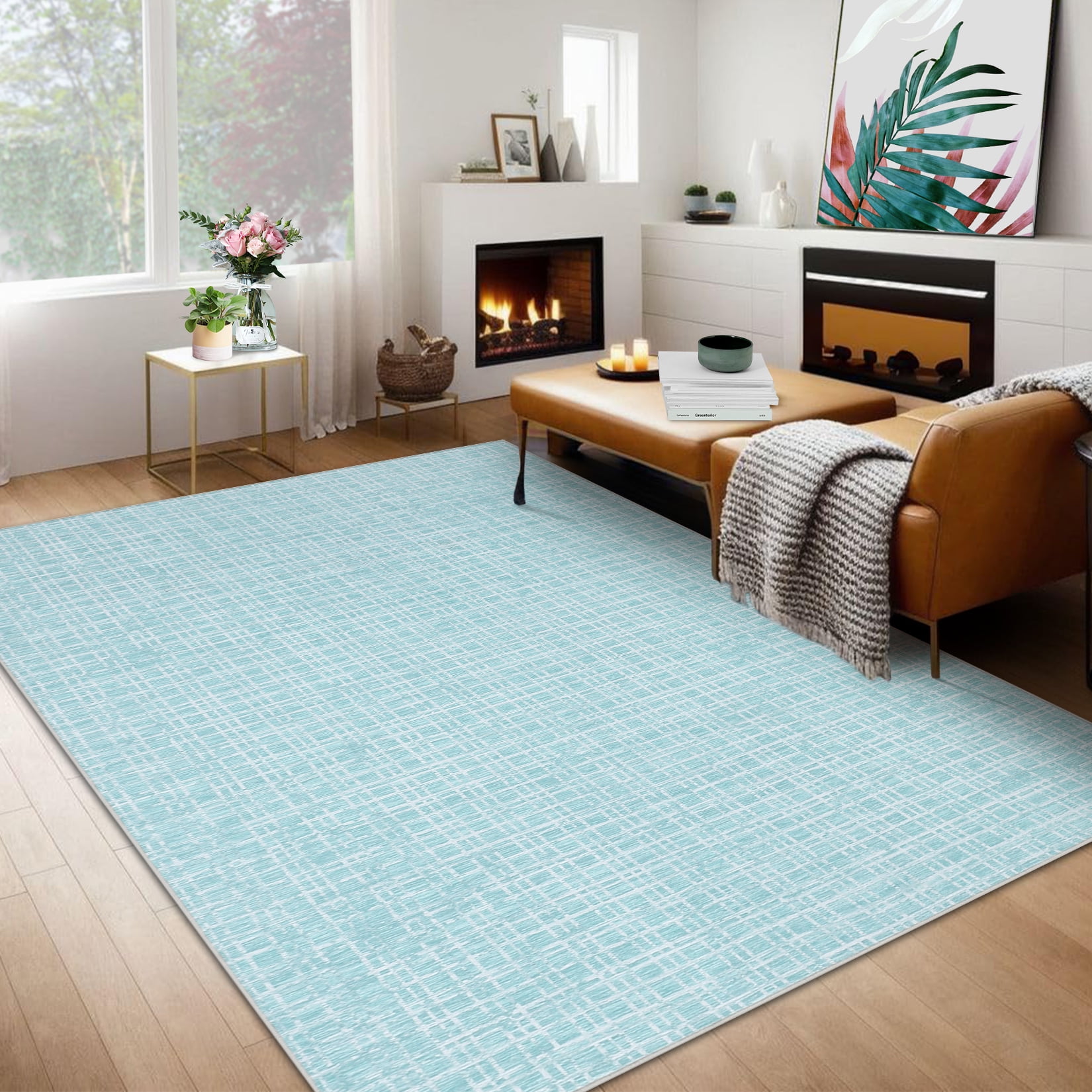 HOMERRY Area Rugs 6' x 9' Area Rug for Living Room Modern Plaid Washable Bedroom Non-Slip Carpet for Home Decor, Mint Green