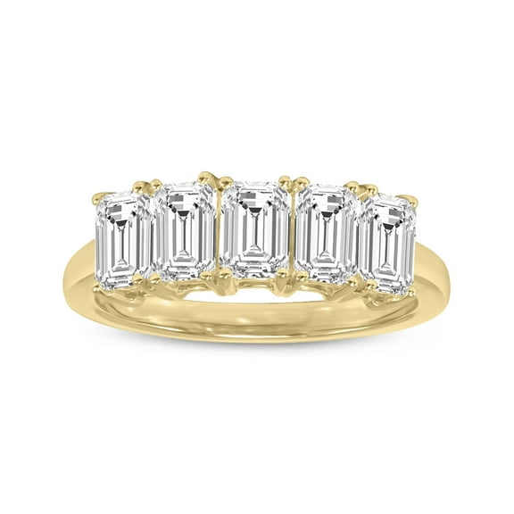 SZUL Women's 1 Carat TW Emerald Cut Five Stone Lab Grown Diamond Wedding Anniversary Ring 14K Yellow Gold