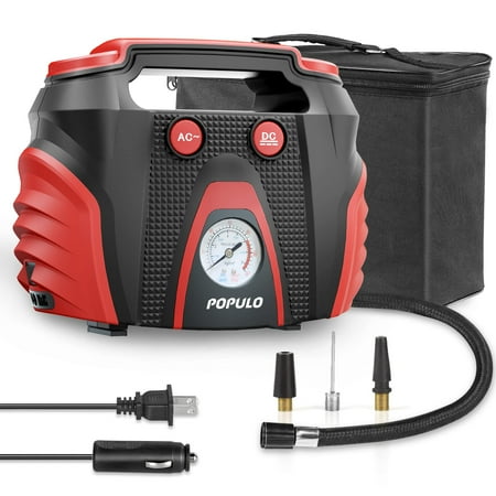 POPULO Tire Inflator Air Compressor, AC/DC Portable Air Compressor Pump ...