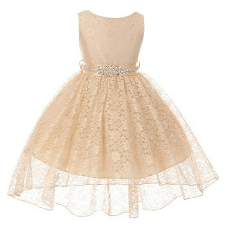 Little Girls Champagne Lace Overlay High Low Skirt Flower Girl (Best Low Price Champagne)