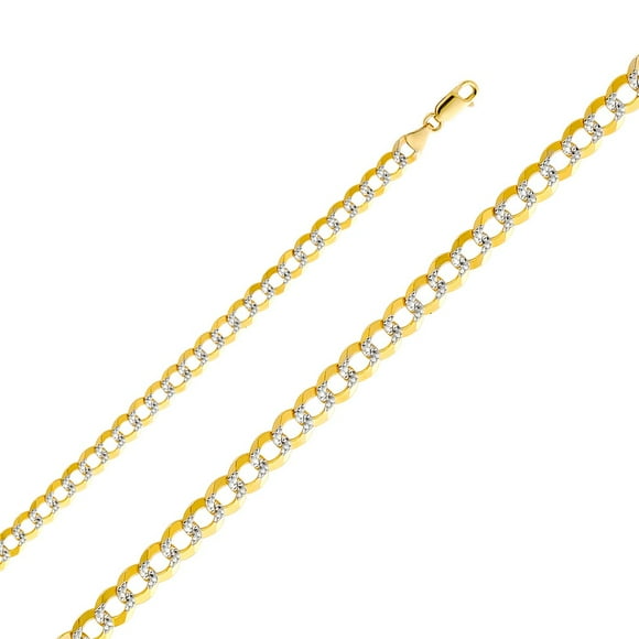 Dimaya Fine Jewelry Chaîne Cubaine en Or Bicolore 7-mm Grand Ouverte Lumière Blanche Pavé