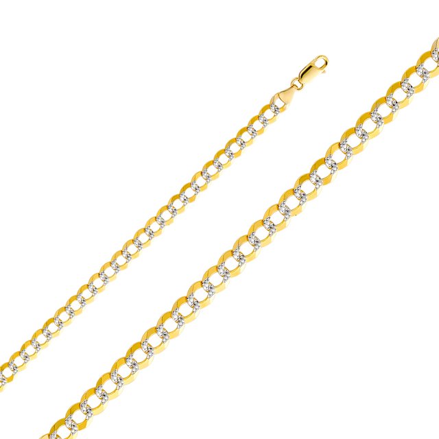 Dimaya Fine Jewelry 14K Two-Tone Gold 7-mm Wide Open Light White Pave Cuban Chain