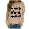thumbnail image 1 of AWZXDE Women's Round Neck Long Sleeve Small Cat Cartoon Pattern Design Solid Color Casual Pullover Sweatshirt for Jeans pairing Comfort Khaki,L, 1 of 4