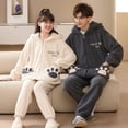 thumbnail image 4 of Conjuntos de pijamas de franela gruesa para parejas, ropa de dormir de felpa con cremallera, sudaderas con capucha de gato de dibujos animados para amantes de los hombres y mujeres, invierno, 4 of 5