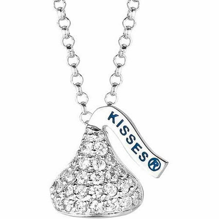 Hershey's Kisses Women's CZ Sterling Silver Small Flat Back April Pendant, 16 with 2 Extension