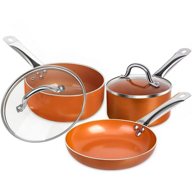 FGY Copper Pots & Pans Set 5 Pieces Cookware Set, 8 inch Fry Pan, 1.5qt