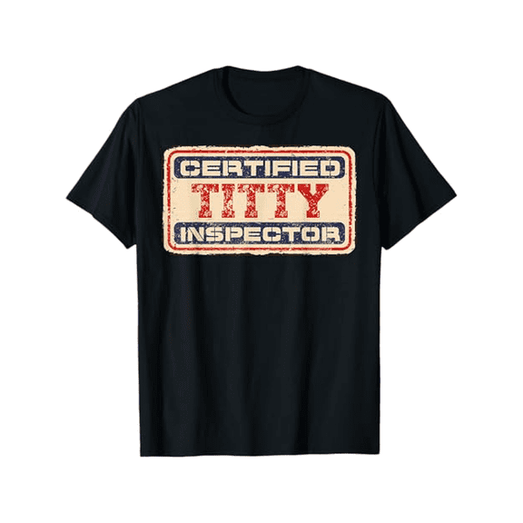 1pc Men'S Funny 'Certified Titty Inspector' T-Shirt - Casual Crew Neck, Cotton Printed Tee with Slight Stretch, All-Season Loose Fit, Adult Humor Graphic Shirt for Daily Wear, Christmas, Valentine'S
