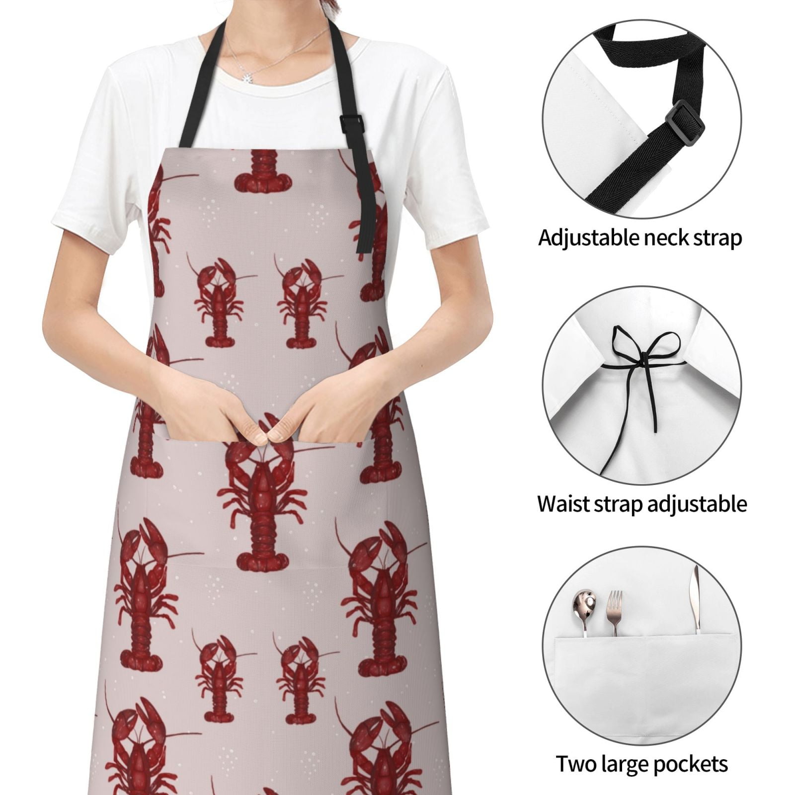 Kdxio Red Lobster With Claws Apron with Pockets Adjustable Kitchen Aprons for Men Women Waterproof Aprons for Cooking,Drawing,Crafting, Baking Household Cleaning