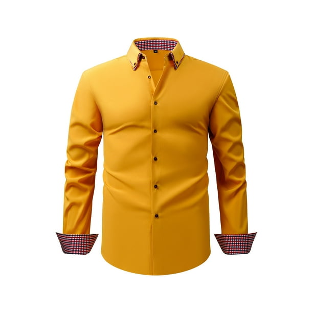 Blusa y camisa de manga larga con cuello vuelto para hombre, cárdigan liso de moda con cuello vuelto, camisa de negocios con botones, blusa de poliéster para hombre