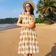 thumbnail image 4 of Rocae Orange argyle for Dresses Summer Casual Ruffle Short Sleeve Cute Crew Neck Flowy Dress with Pockets, 4 of 6