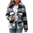 thumbnail image 3 of DDAPJ pyju Womens Plaid Fleece Jacket Zip Up Sherpa Jackets Turn-Down Collar Long Sleeve Coat Fall Winter Warm Outerwear with Pockets Gray L, 3 of 9