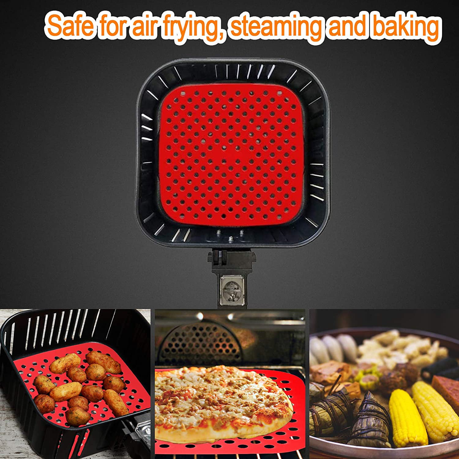 5pcs Silicone Air Fryer Liners，8 Inch Air Fryer Silicone Liners, Food Safe  Air Fryer Accessories,Reusable Air Fryer Silicone Bowl Fits 4 To 7QT （Round