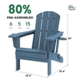 thumbnail image 3 of KINGYES Outdoor Folding HDPE Adirondack Chair with Dual Cup Holders - Patio & Outdoor Lounge, Deck, Weather - Resistant , Blue, 3 of 12