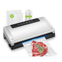 Food Vacuum Sealer Machine with External Vac Function, Built-in Cutter & Bag Storage, 5 Modes for Various Food Types, Includes 10 Bags & 1 Roll (Silver)