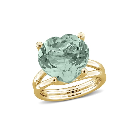 10.0 Carat (Ctw) Green Quartz Heart Ring in Yellow Plated Sterling Silver for Women