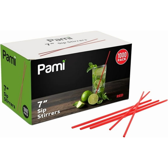 PAMI Coffee Stirrers 1000-Pack – 7in Red Disposable Plastic Coffee Stir Sticks for Hot & Cold Beverages, Durable Cocktail Straws for Bars & Cafes