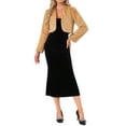 thumbnail image 2 of INSPIRE CHIC Women's Collarless Long Sleeve Open Front Faux Fur Shrug Cropped Coat S(6) Brown Khaki, 2 of 6