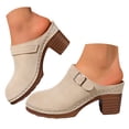 thumbnail image 3 of YLYL Women's Platform Mules Chunky Mid Heel Closed Round Toe Slip on Fashion Retro Backless Clogs, 3 of 9