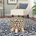thumbnail image 2 of Homebeez Round Fabric Padded Ottoman Foot Rest Stool Wood Sofa Change Shoes Stool,Leopard Print, 2 of 7