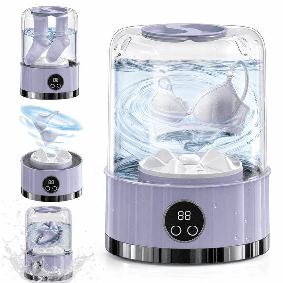 Smart Laundry Cup Mini Underwear Washing Machine, Wireless Portable, LCD Display, for Home Apartment Hotel Travel Camping, Purple