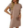 thumbnail image 2 of qolati Summer Dresses for Women 2025 Crew Neck Flounce Cap Sleeve Beach Sundress Casual Basic Loose Ribbed Tunic Mini Dresses, 2 of 7