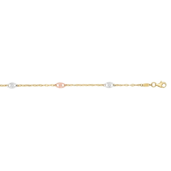 14K Gold Diamond Cut 5x10mm (5) Mariner Shape Stationed Element on 2mm Mariner Link 10"Anklet by IcedTime