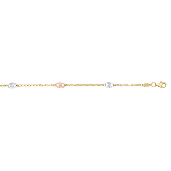 14K Gold Diamond Cut 5x10mm (5) Mariner Shape Stationed Element on 2mm Mariner Link 10"Anklet by IcedTime