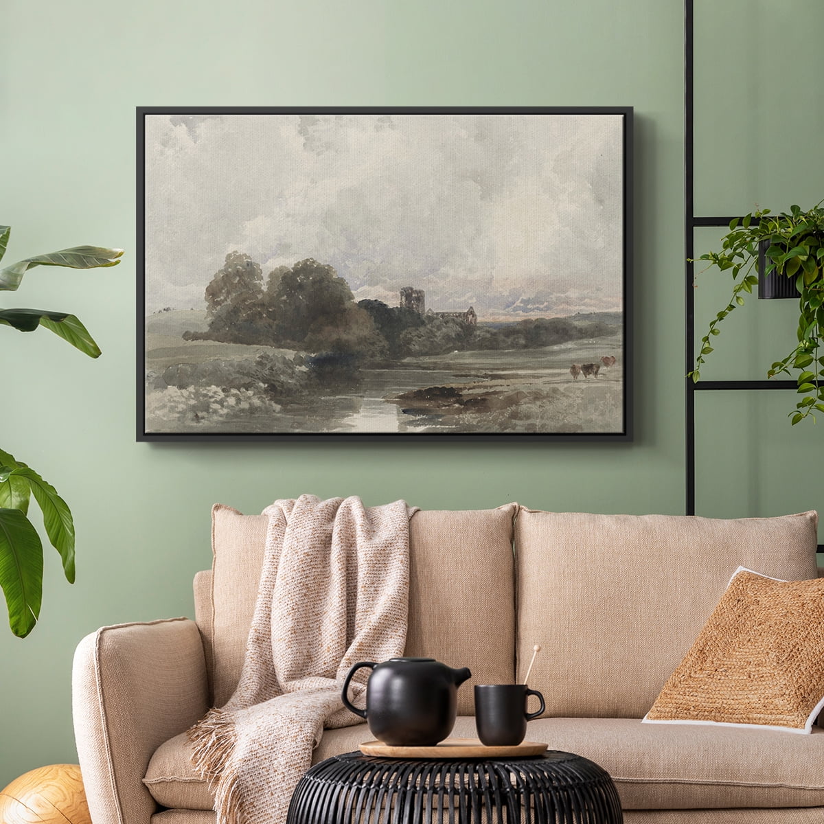 Vintage Landscape-XXXIX By Wexford Home Framed in Black Wood Gallery Wrapped Canvas 27 in. x 41 in.