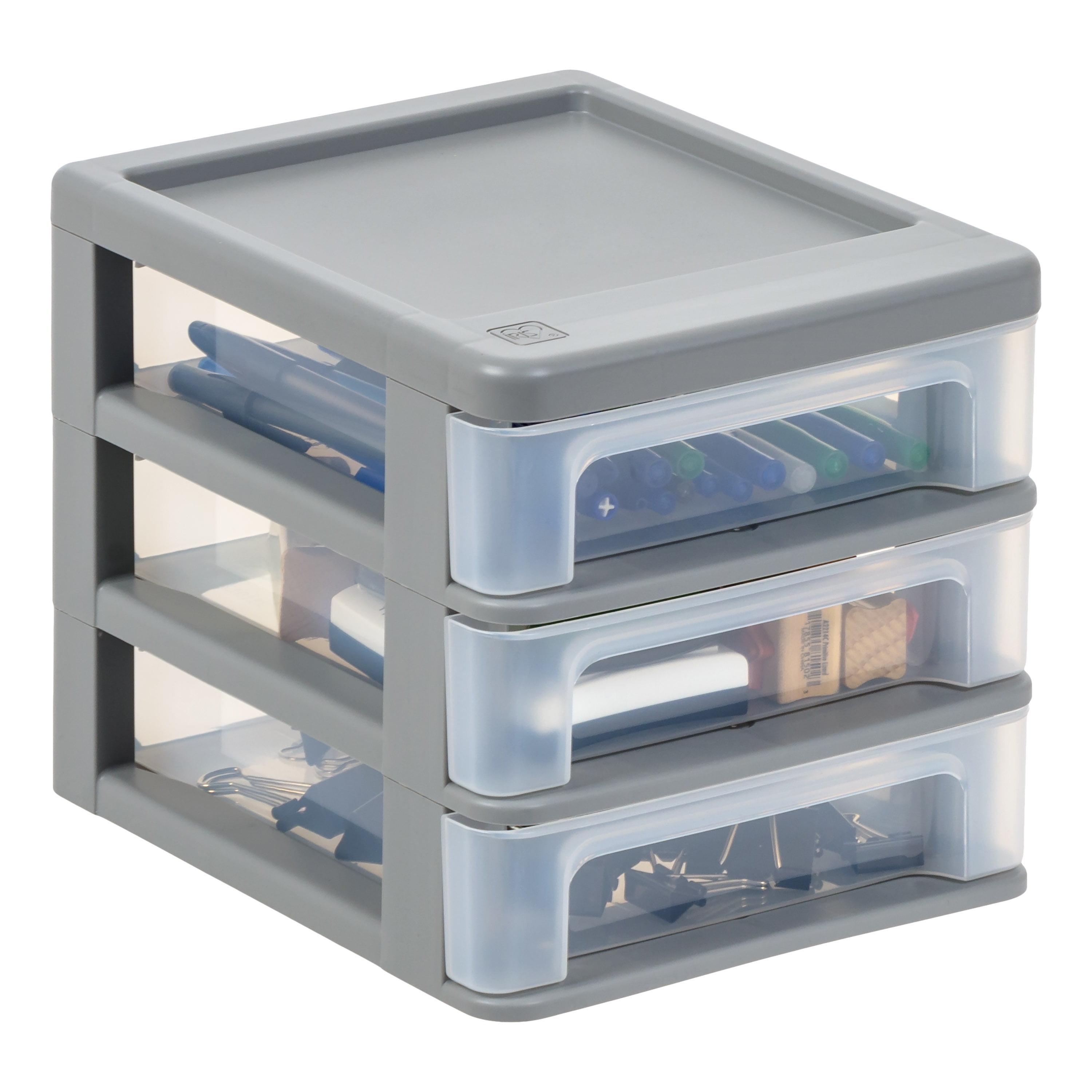 IRIS Small 3 Drawer Countertop Organizer, 2 Pack - Gray