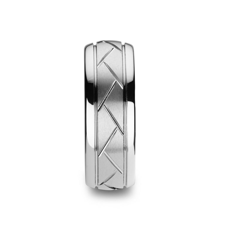 Thorsten OCTAVIAN Domed Tungsten Carbide Ring with Crisscross Grooves and Brushed Finish - 8mm Thorsten OCTAVIAN Domed Tungsten Carbide Ring with Crisscross Grooves and Brushed Finish - 8mm