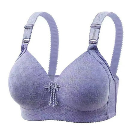 YHGFVOKJ Bras for Women Full-coverage Casual Breathable Flower Top Bra Underwear without Steel Ring Gathering and Adjusting Bra T Shirt Bra Blue 38