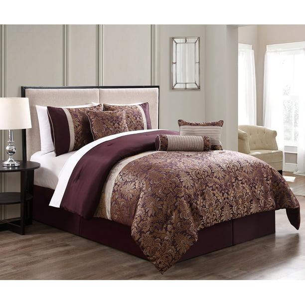 7 Piece Milano Jacquard Purple/Gold Comforter Set - Walmart.com