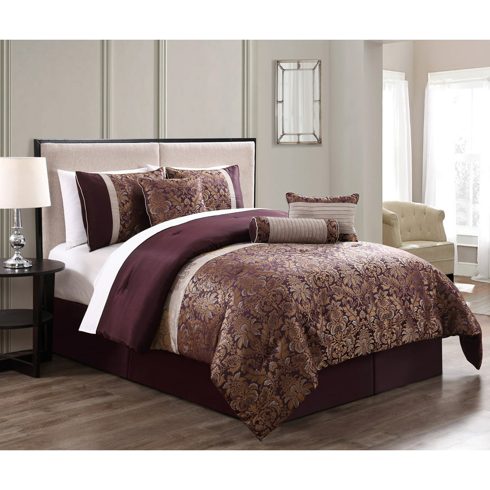 7 Piece Milano Jacquard Purple/Gold Comforter Set - Walmart.com ...