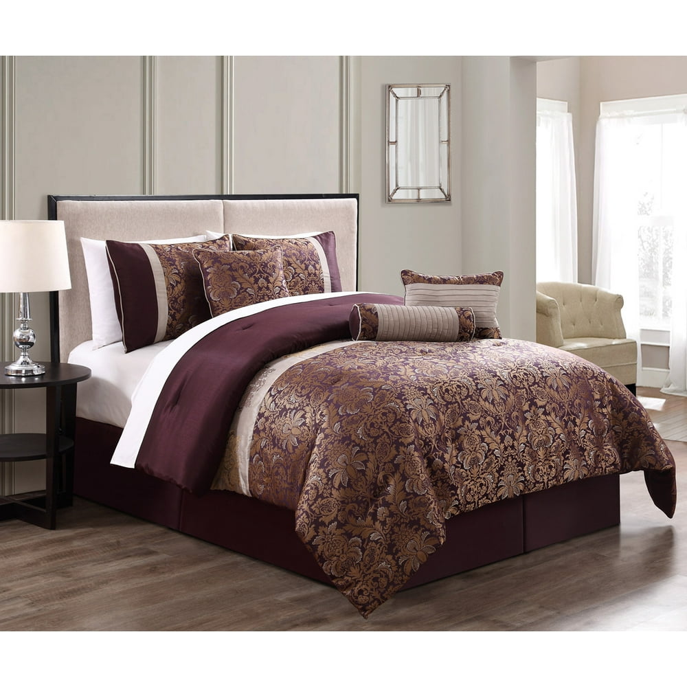 7 Piece Milano Jacquard Purple/Gold Comforter Set