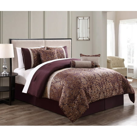 7 Piece Milano Jacquard Purple Gold Comforter Set Walmart Com