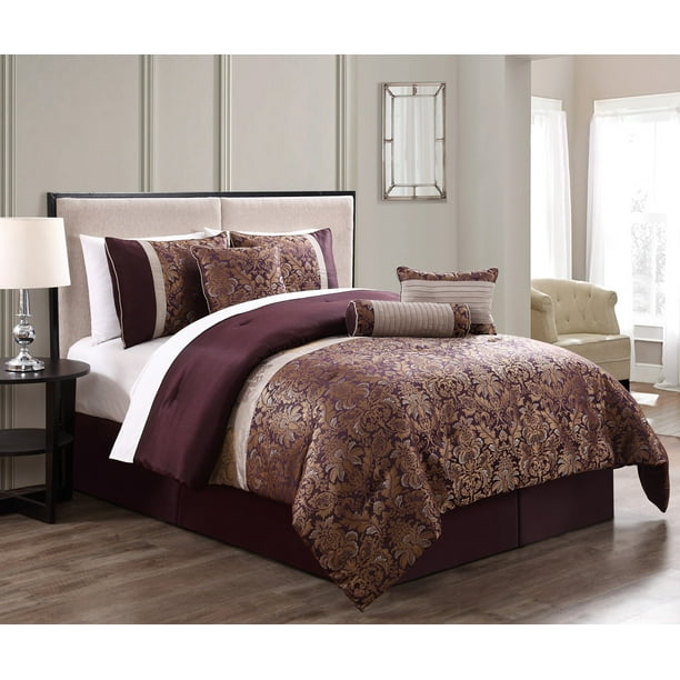 7 Piece Milano Jacquard Purple/Gold Comforter Set