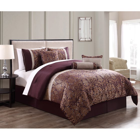 7 Piece Milano Jacquard Purple/Gold Comforter Set ...