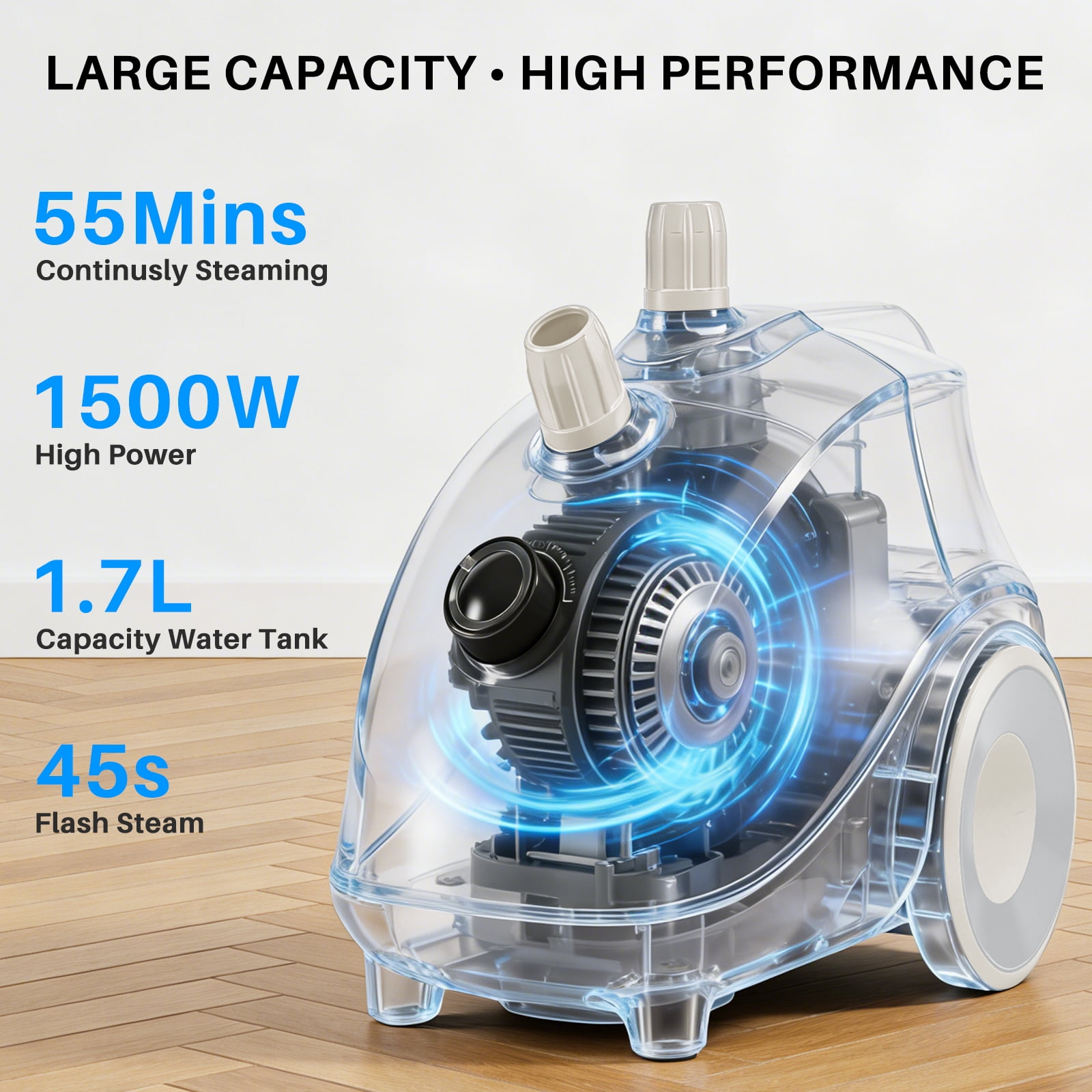Beddle Steamer for Clothes with Stand,1500W Powerful Garment Steamer with Roll Wheels, 1.7 L Water Tank,Auto Shut-off, Beige