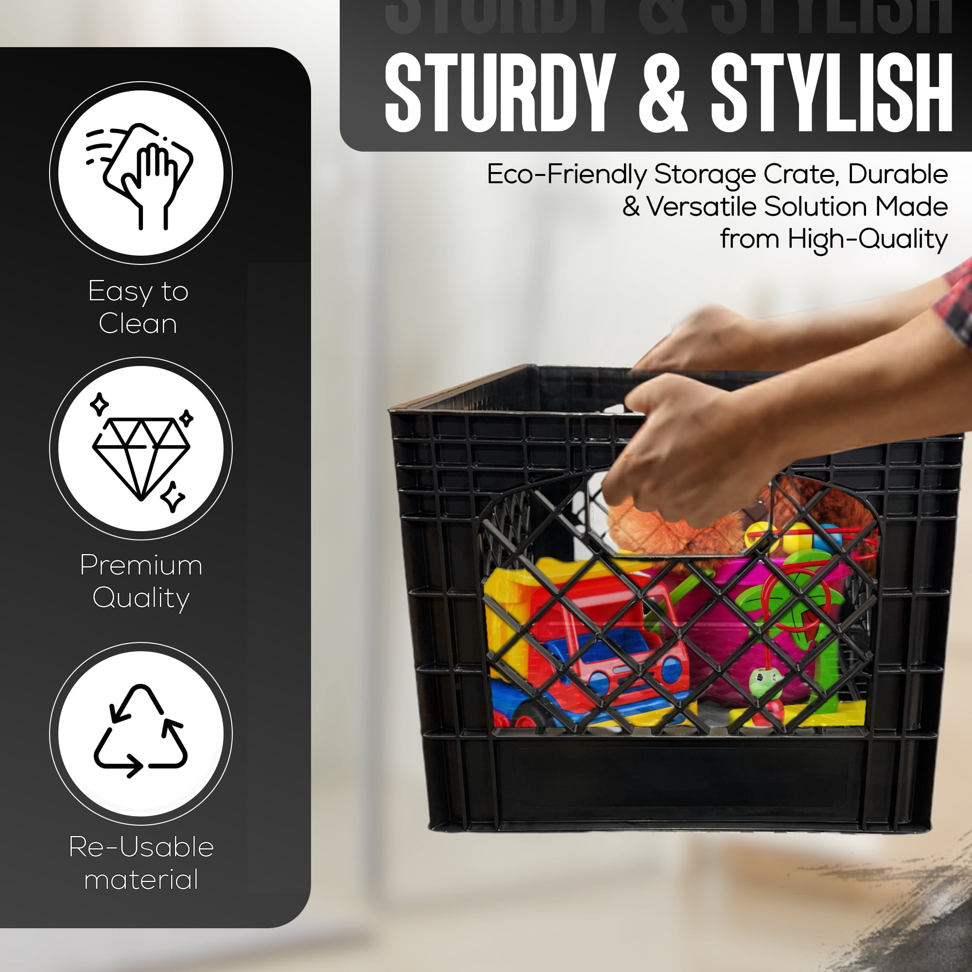 Juggernaut Storage 24QT Plastic Heavy-Duty Milk Crate, Black