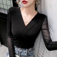 thumbnail image 3 of Women's Monochromatic V-Neck Long Sleeve T-Shirt Spring Clothes Temperament Office Lady Casual Tops Simplicity New Style Fashion, 3 of 5