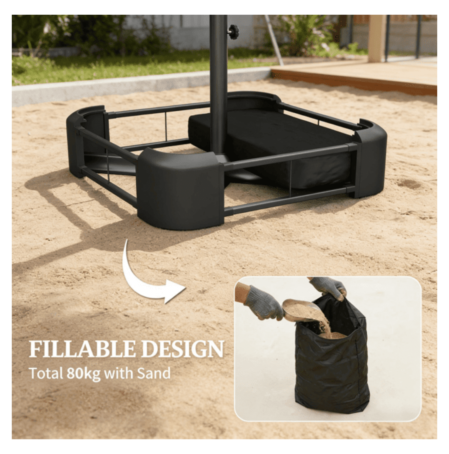 Umbrella Base Outdoor, 30.7 Inch Heavy Duty Steel Patio Umbrella Stand, Black Powder Coated Metal Frame, Fits 1.89" Pole, Sand or Water Filled for Stability