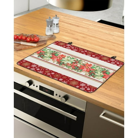 

Christmas Stove Top Covers for Electric Stove Heat Insulation Fireproof Glass Cooktop Cover Counter Top Glass Stove Cover 36 x21 Red Xmas Poinsettia Floral Botanical Winter Snowflake