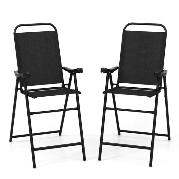 Costway 2PCS Patio Bar Chair Folding Bar Height Metal Frame with Footrest Garden Coffee Black