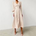 thumbnail image 3 of 2024 Spring New Satin Dress Female Design Sense Lantern Sleeve Notched Slim Temperament Slim Long Dress, 3 of 5