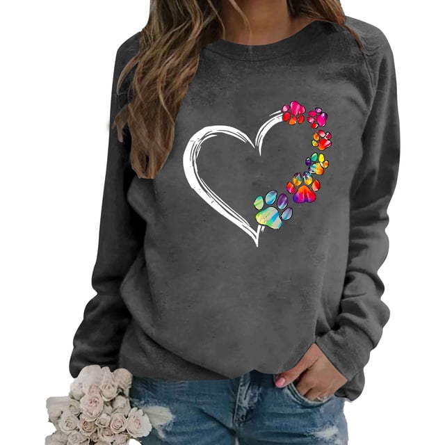 GPOECD Chandail en Molleton Sans Capuche à Manches Longues pour Femmes, Col Rond, Coupe Ample, Confortable, Gris Foncé, S