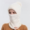 thumbnail image 2 of Wmkox8yii Women Winter Beanie Hats Scarf One-Piece Fleece Lined Knit Balaclavas Mask Set Skull Neck Circle Scarf Ski Snow Hat Cap With Pompom, 2 of 7